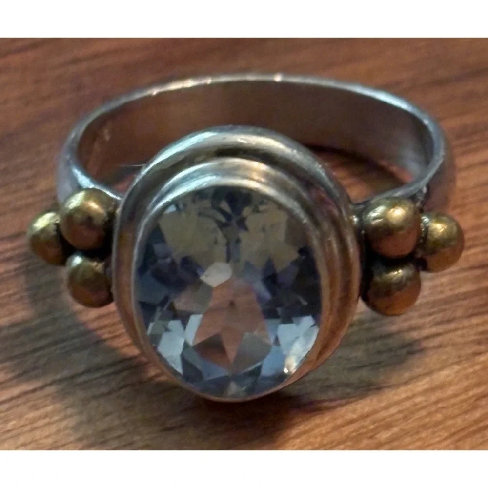 Vintage Sterling Silver Blue Topaz Ring Size 8